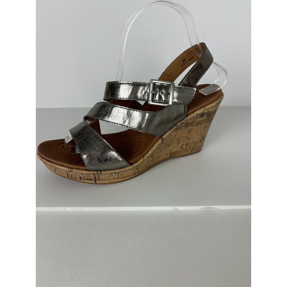 BOC Metallic Silver Cork Wedge Slingback Sandals Sz 9 Faux Leather Boho Comfort‎ - Picture 7 of 14